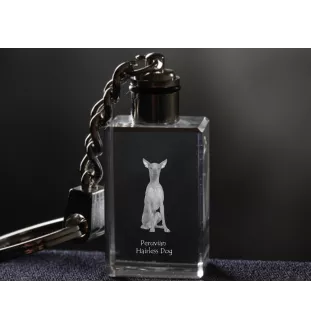 Peruvian Hairless Dog, Peruvian Viringo, Naked Dog - Crystal key ring with dog photo, illuminated key ring, unique gift by Art-Dog brand