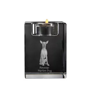 Peruanischer Nackthund, Viringo - Kerzenhalter mit Hundefoto, Teelichthalter aus Kristall, personalisiertes Geschenk der Marke Art-Dog