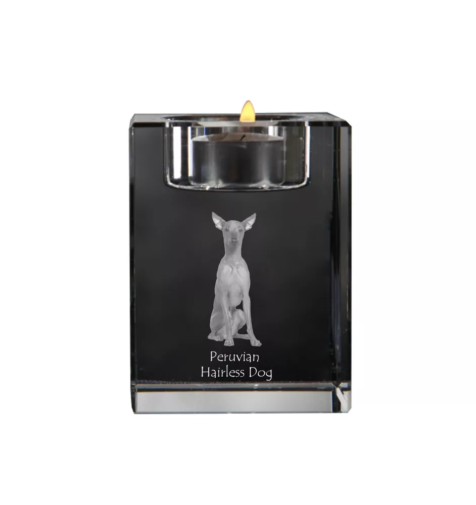 Peruvian Hairless Dog, Peruvian Viringo, Naked Dog - Candle holder with dog photo, crystal tealight holder, personalised gift by Art-Dog brand