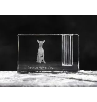 Chien nu du Pérou - Porte-stylos, organiseur en cristal avec photo de chien, décoration de bureau unique par la marque Art-Dog