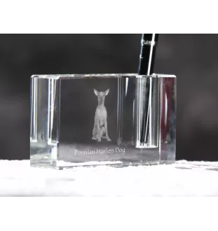 Chien nu du Pérou - Porte-stylos, organiseur en cristal avec photo de chien, décoration de bureau unique par la marque Art-Dog