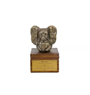 Papillon, Épagneul nain continental papillon - urne pour les cendres du chien avec une statuette, petite urne pour chien, urne personnalisée avec le buste du chien de la marque Art-Dog