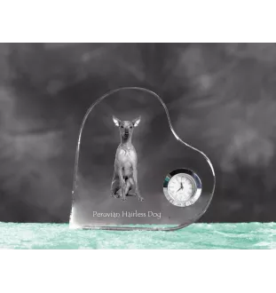 Chien nu du Pérou - horloge en cristal avec une photo de chien, horloge de table en forme de cœur, horloge debout personnalisée de la marque Art-Dog
