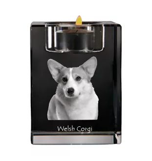 Pembroke Welsh Corgi - Candle holder with dog photo, crystal tealight holder, personalised gift by Art-Dog brand
