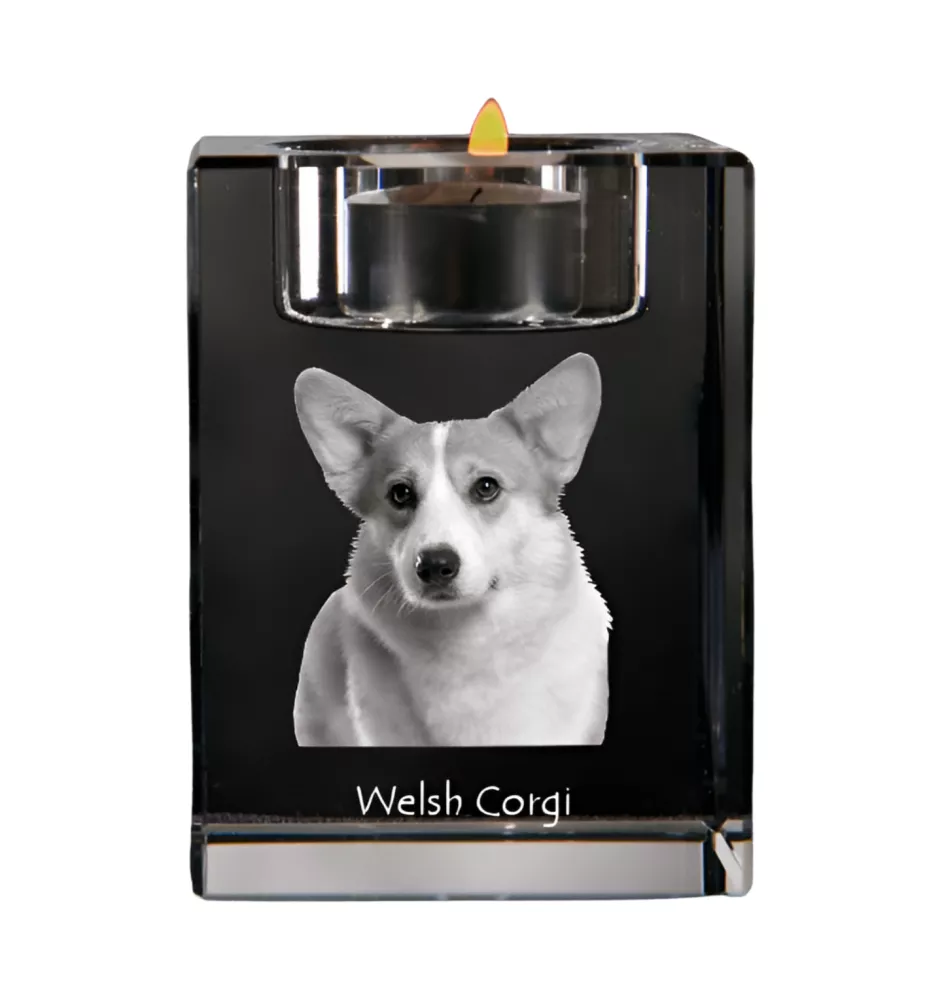 Pembroke Welsh Corgi - Kerzenhalter mit Hundefoto, Teelichthalter aus Kristall, personalisiertes Geschenk der Marke Art-Dog