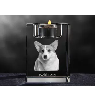 Pembroke Welsh Corgi - Candle holder with dog photo, crystal tealight holder, personalised gift by Art-Dog brand