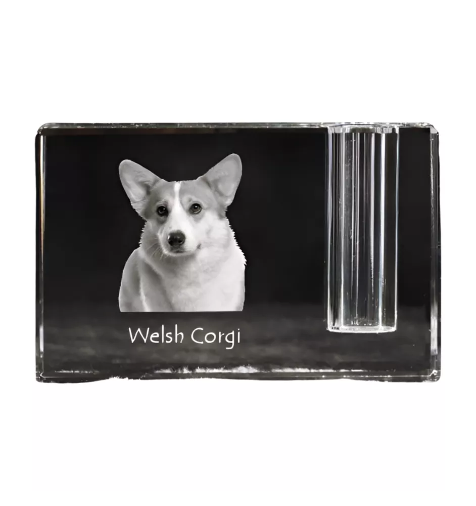 Pembroke Welsh Corgi - Stifthalter, Kristallorganizer mit Hundefoto, einzigartige Schreibtischdekoration der Marke Art-Dog