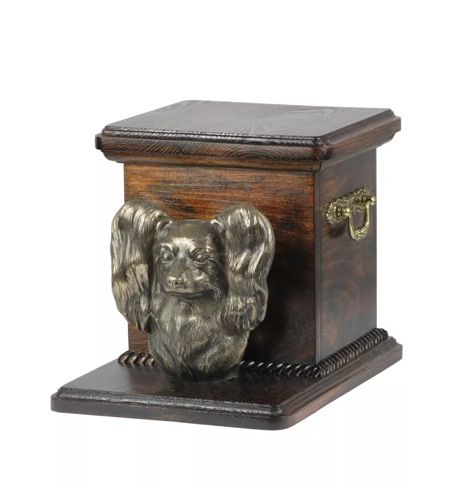 Papillon, Épagneul nain continental papillon - urne pour les cendres d'un chien avec une statuette, une urne élégante pour chien, une urne exceptionnelle avec un buste de chien de la marque Art-Dog