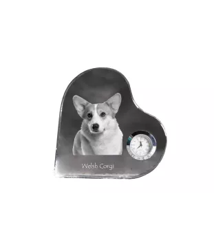 Pembroke Welsh Corgi - crystal clock with a dog picture, heart-shaped shelf clock, personalized standing clock by Art-Dog brand