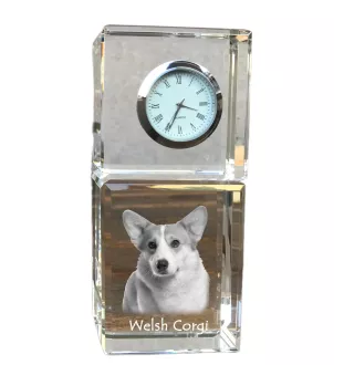 Pembroke Welsh Corgi - crystal clock with a photo, a photo of a dog in crystal, personalized desk clock by Art-Dog brand
