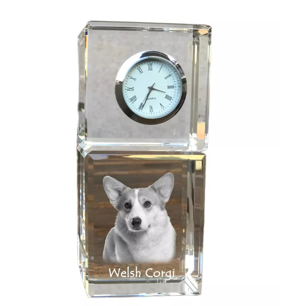 Pembroke Welsh Corgi - Kristalluhr mit Foto, Hundebild im Kristall, personalisierte Schreibtischuhr von Art-Dog.