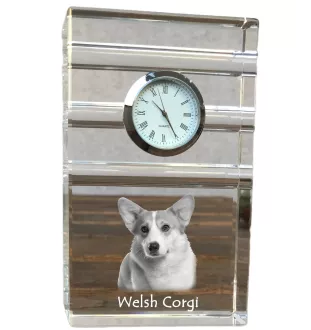 Pembroke Welsh Corgi - une horloge en verre avec une photo, une photo de chien dans un cristal, une horloge de bureau personnalisée de la marque Art-Dog