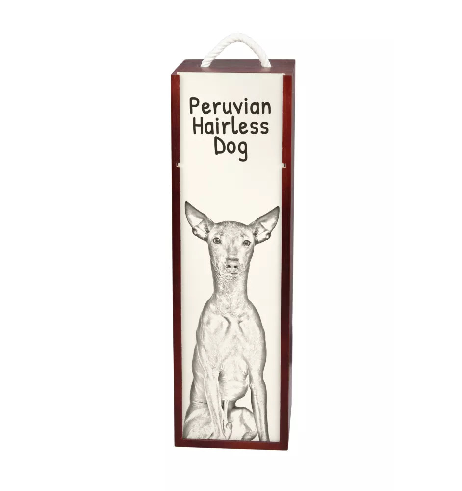 Chien nu du Pérou - boîte à vin avec chien, boîte à alcool avec graphisme, boîte cadeau personnalisée de la marque Art-Dog