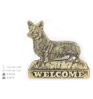 Pembroke Welsh Corgi - une plaque de porte avec un chien, une plaque de bienvenue en laiton, une enseigne exceptionnelle avec l'inscription Welcome de la marque Art-Dog