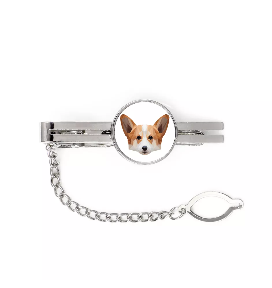 Pembroke Welsh Corgi - geometrische Krawattennadel mit Bild und Schriftzug von Art-Dog