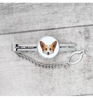 Pembroke Welsh Corgi - geometrische Krawattennadel mit Bild und Schriftzug von Art-Dog