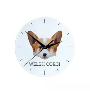 Pembroke Welsh Corgi - geometric wall clock with a picture and the brand name Art-Dog