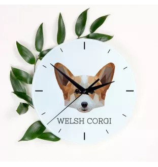 Pembroke Welsh Corgi - geometric wall clock with a picture and the brand name Art-Dog