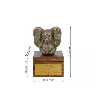 Papillon, Épagneul nain continental papillon - une urne avec une gravure et une sculpture de chien, un dernier adieu, un produit fait à la main de la marque Art-Dog
