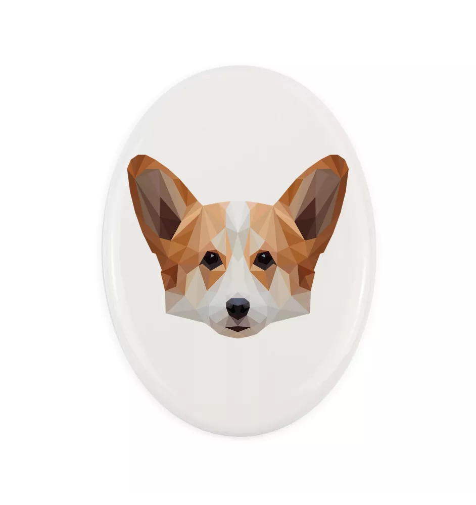 Pembroke Welsh Corgi - Fliese mit geometrischem Bild und Schriftzug der Marke Art-Dog