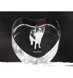 Papillon, Épagneul nain continental papillon - une photo de chien dans un cristal, un cœur en cristal, un cadre photo exceptionnel de la marque Art-Dog