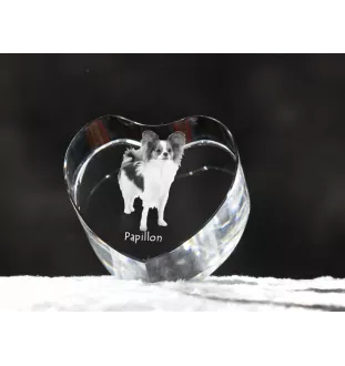 Papillon, Épagneul nain continental papillon - une photo de chien dans un cristal, un cœur en cristal, un cadre photo exceptionnel de la marque Art-Dog