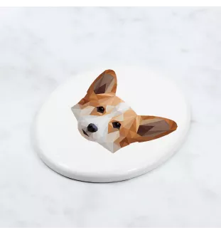 Pembroke Welsh Corgi - a plate with a geometric design and the brand name Art-Dog