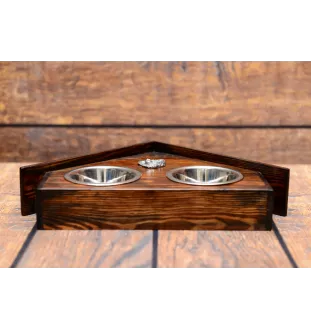 Papillon, Continental Toy Spaniel, Butterfly dog - wooden stand with bowls for a dog, decorative dog bowls, a gift for adopting a dog from the Art-Dog brand
