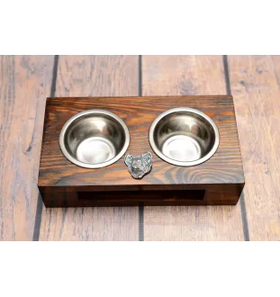 Papillon, Kontinentaler Zwergspaniel - Holzständer mit Näpfen für Hunde, Edelstahlnäpfe, Geschenk zur Adoption eines Hundes von der Marke Art-Dog