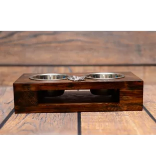 Papillon, Continental Toy Spaniel, Butterfly dog - wooden stand with bowls for a dog, steel dog bowls, a gift for adopting a dog from the Art-Dog brand
