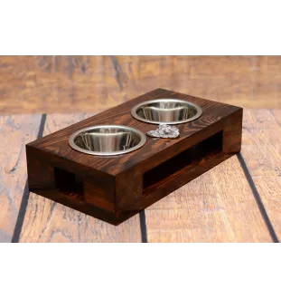 Papillon, Continental Toy Spaniel, Butterfly dog - wooden stand with bowls for a dog, steel dog bowls, a gift for adopting a dog from the Art-Dog brand