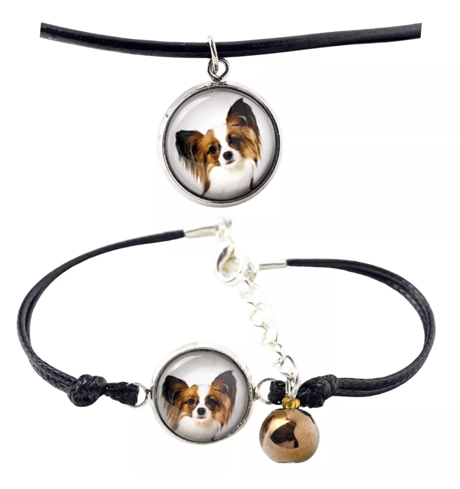 Papillon, Continental Toy Spaniel, Butterfly dog - a set of jewelry with your photo, handmade set, bracelet and necklace by Art.-Dog brand