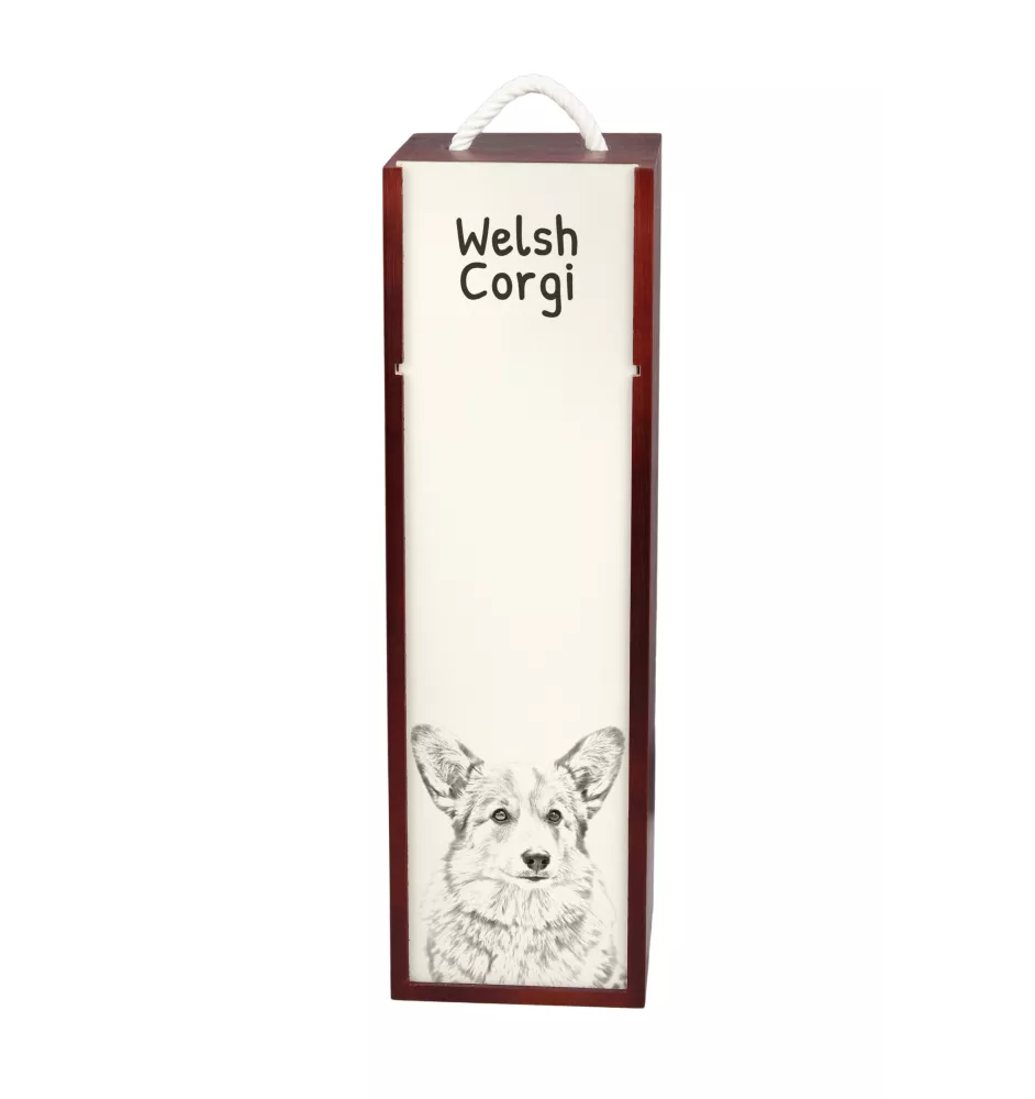Pembroke Welsh Corgi - wine box with a dog, alcohol box with graphics, personalized gift box from the Art-Dog brand