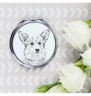 Pembroke Welsh Corgi - Taschenspiegel mit Hund, personalisierter Taschenspiegel, kompakter Spiegel mit Art-Dog-Logo