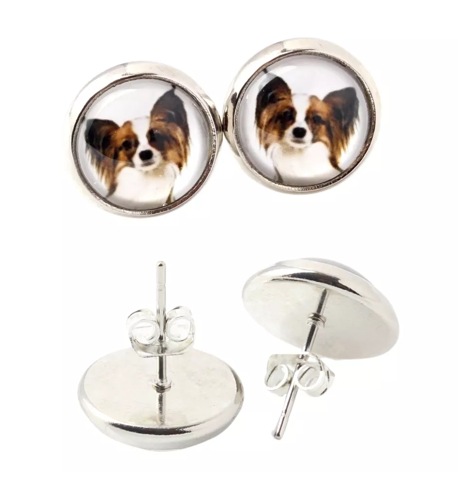 Papillon, Épagneul nain continental papillon - boucles d'oreilles dans une boîte, votre photo, bijoux faits à la main, produit de la marque Art-Dog.