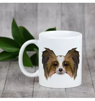 Papillon, Épagneul nain continental papillon - tasse avec une photo et un motif de chien géométrique Art-Dog