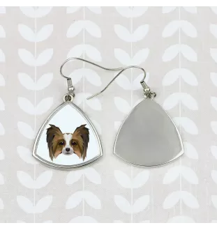 Papillon, Épagneul nain continental papillon - boucles d'oreilles avec une photo et un motif de chien géométrique Art-Dog