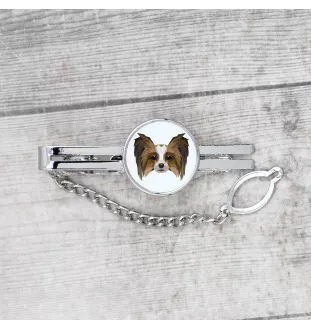 Papillon, Continental Toy Spaniel, Butterfly dog - geometric tie clip with a picture and inscription from Art-Dog