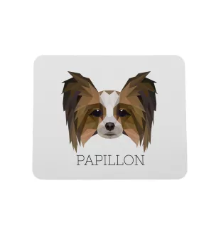 Papillon, Épagneul nain continental papillon - tapis de souris géométrique avec photo et inscription Art-Dog