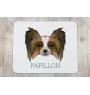 Papillon, Kontinentaler Zwergspaniel - geometrisches Mauspad mit Bild und Aufschrift von Art-Dog