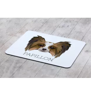 Papillon, Continental Toy Spaniel, Butterfly dog - geometric mouse pad with a picture and text by Art-Dog