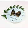 Papillon, Kontinentaler Zwergspaniel - geometrische Wanduhr mit Bild und Aufschrift der Marke Art-Dog