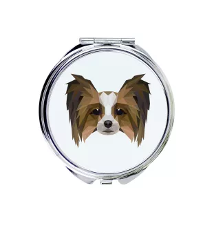Papillon, Kontinentaler Zwergspaniel - Spiegel mit Foto und geometrischem Aufdruck der Marke Art-Dog