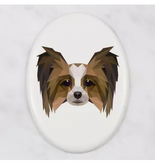 Papillon, Épagneul nain continental papillon - une plaque avec une photo et un motif géométrique de la marque Art-Dog