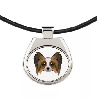 Papillon, Kontinentaler Zwergspaniel - Halskette mit einem Foto und einem geometrischen Schriftzug der Marke Art-Dog
