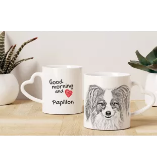 Papillon, Kontinentaler Zwergspaniel - Tasse mit Hund, entzückende Tasse mit herzförmigem Henkel, universelles Geschenk der Marke Art-Dog