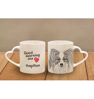 Papillon, Kontinentaler Zwergspaniel - Tasse mit Hund, entzückende Tasse mit herzförmigem Henkel, universelles Geschenk der Marke Art-Dog