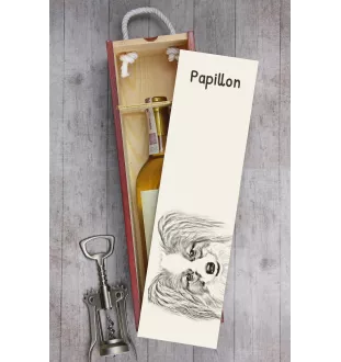 Papillon, Épagneul nain continental papillon - boîte à vin avec chien, boîte à alcool avec graphisme, boîte cadeau personnalisée de la marque Art-Dog
