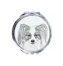 Papillon, Kontinentaler Zwergspaniel - Taschenspiegel mit Hund, personalisierter Taschenspiegel, kompakter Spiegel mit Art-Dog-Logo