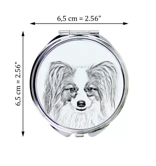 Papillon, Continental Toy Spaniel, Butterfly dog - Pocket mirror with a dog, personalized mirror for a purse, compact mirror with Art-Dog brand print.